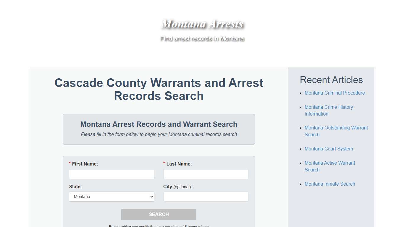 Cascade County Warrants and Arrest Records Search - Montana Arrests