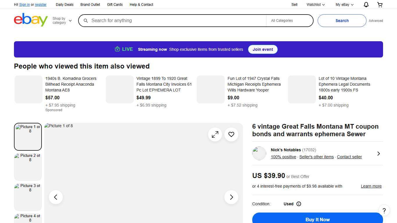 6 vintage Great Falls Montana MT coupon bonds and warrants ephemera Sewer | eBay