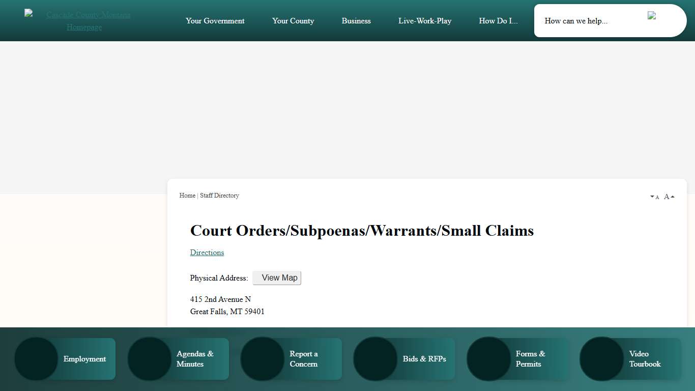 Staff Directory • Court Orders/Subpoenas/Warrants/Small Clai